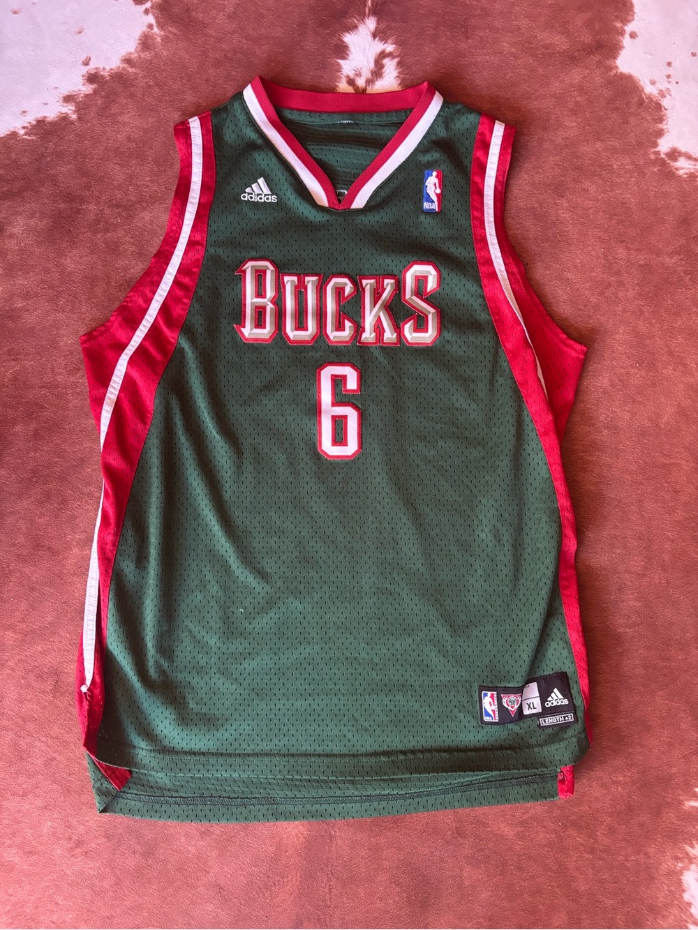 Adidas Milwaukee Bucks Green and Red Jersey #6